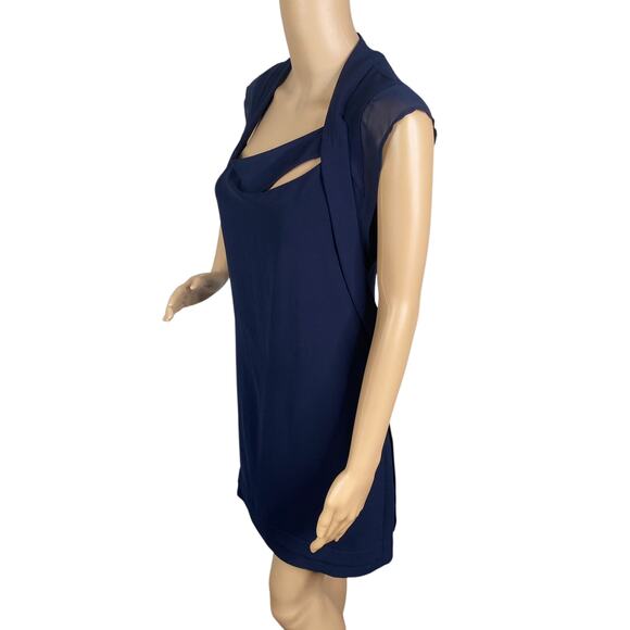The Kooples Navy Blue Cut Out Cap Sleeve Sheath Mini Dress SZ S - Picture 4 of 12